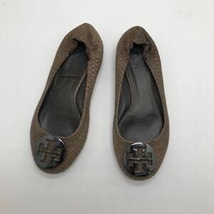 Tory Burch Women's Tan Snakeskin Reva Ballet Flat 6.5